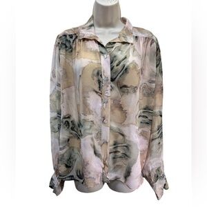 Fifteen Twenty Button Down long sleeve collared geometric tie dye shirt blouse